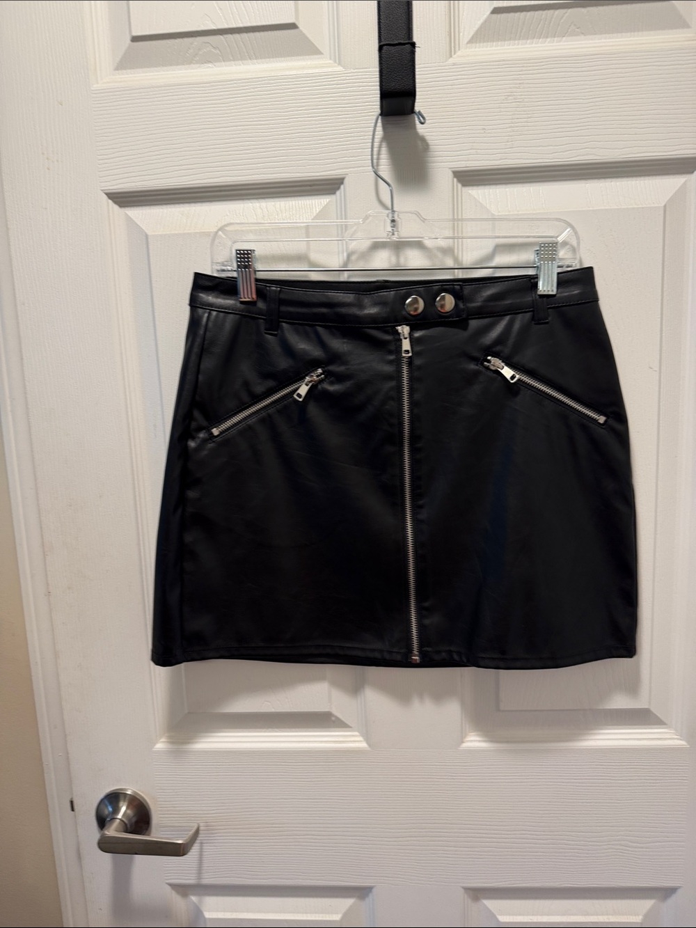 Black Faux Leather Zip-Front Mini Skirt